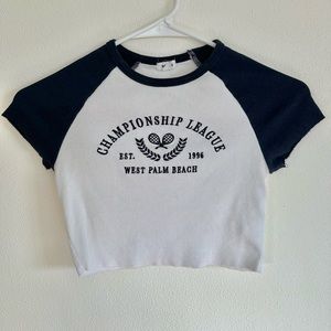 Garage navy blue and white crop tee